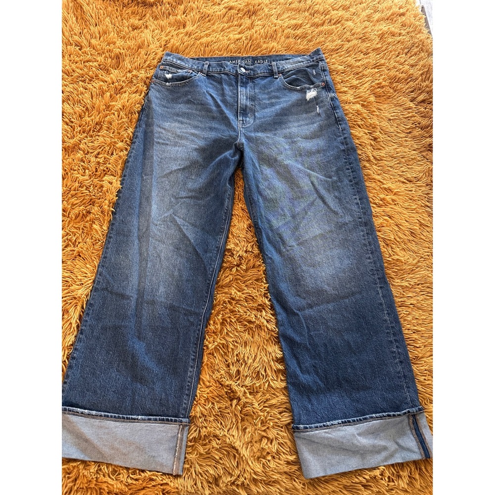 American Eagle Outfitters Wide Leg Denim Jeans - Dark Blue